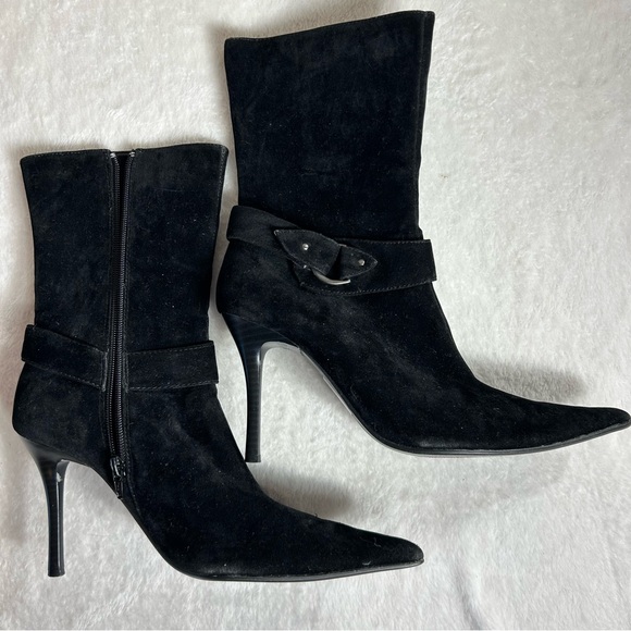 Bella Gioia Shoes - Bella Gioia Black Faux Suede Stiletto Heeled 4”Pointed Toe Zipper Boots Size 7.5